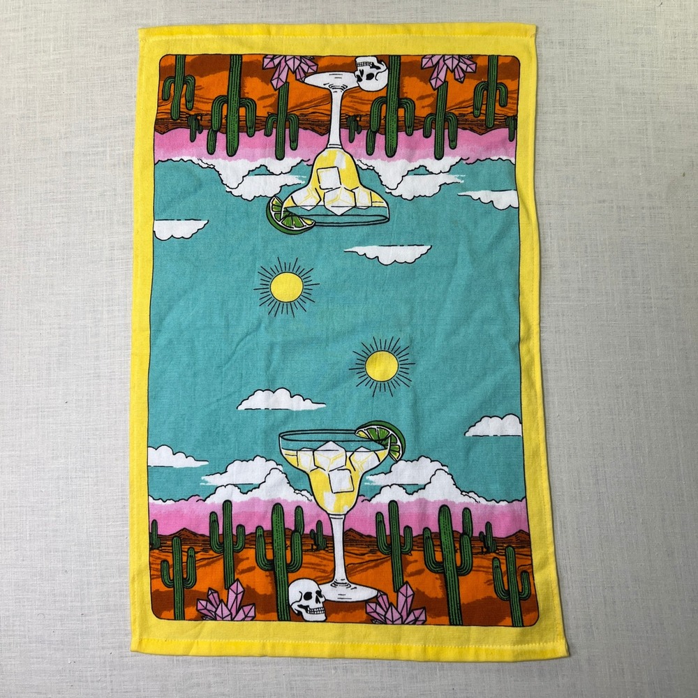 Deborah Connolly Designs Desert Skull Margarita Tea Towel Blue Yellow Cactus USA